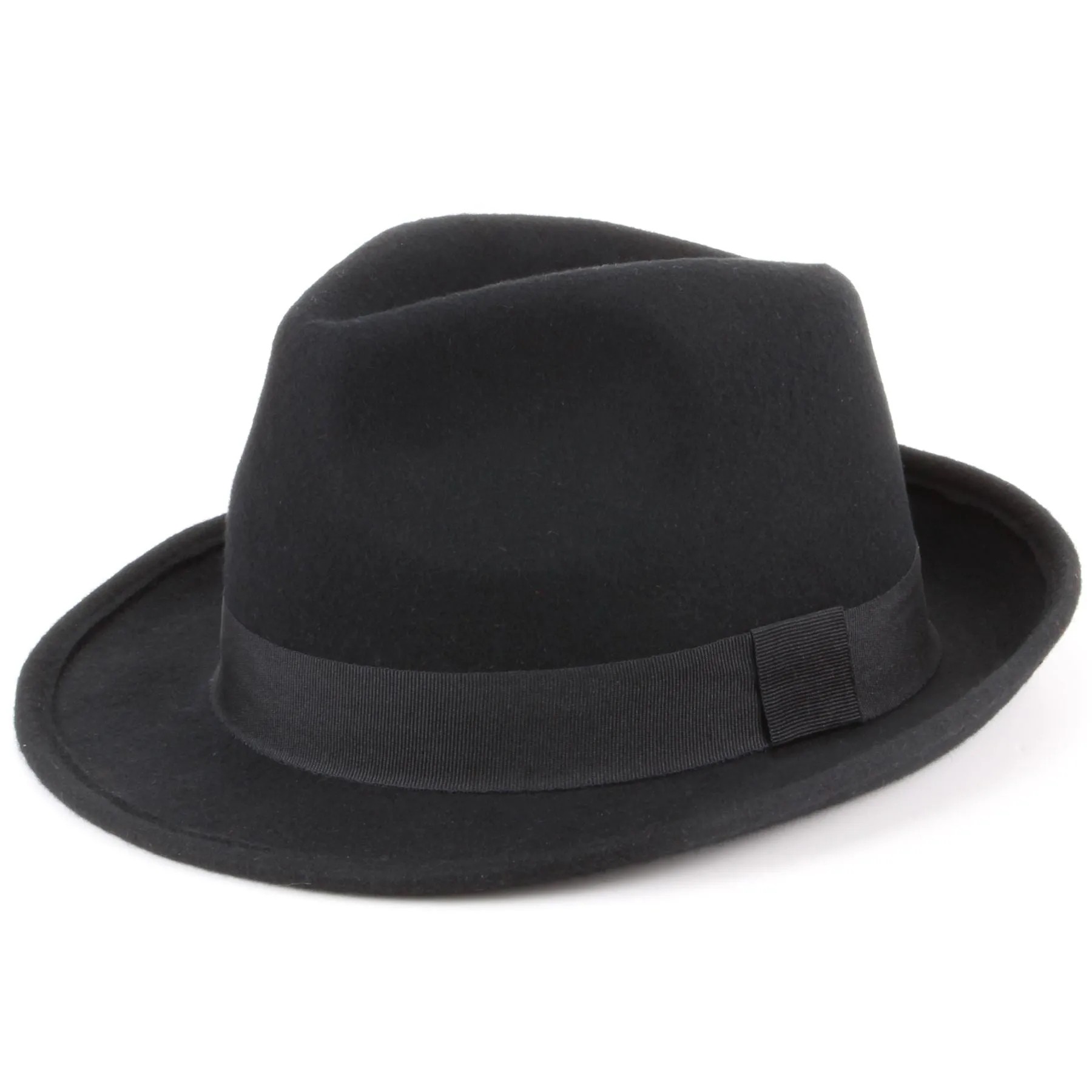 100% Wool felt trilby hat with taffeta band - Black