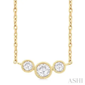 1/4 ctw Past, Present & Future 3-Stone Bezel Set Round Cut Diamond Necklace in 14K Yellow Gold