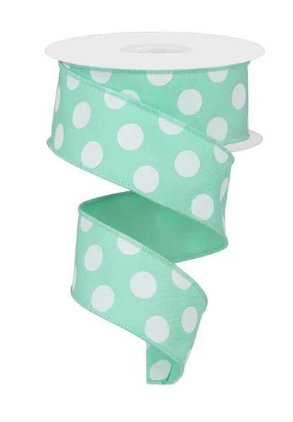 1.5"x10yd Polka Dots On Diagonal Weave, Mint Green/White  AP31