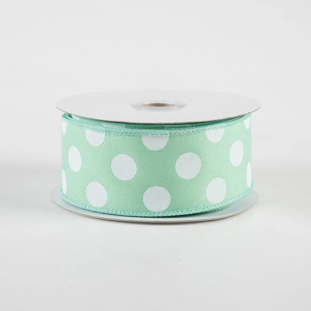 1.5"x10yd Polka Dots On Diagonal Weave, Mint Green/White  AP31