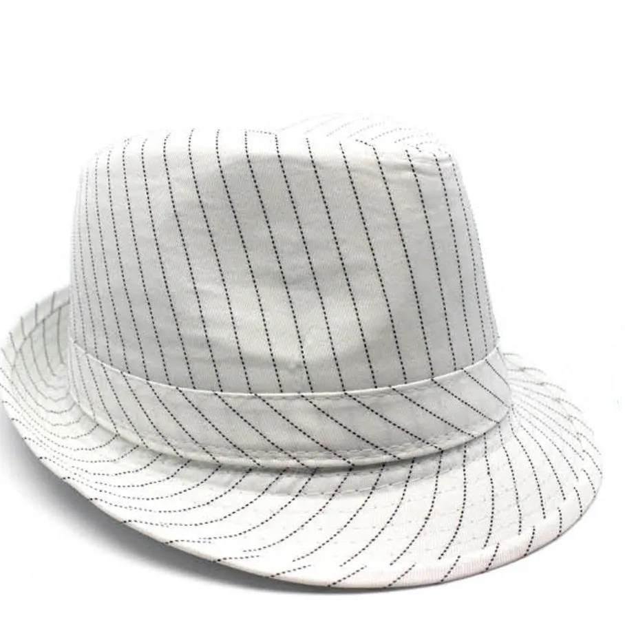 1920's Gangster Stripe Fedora Trilby Hat - White