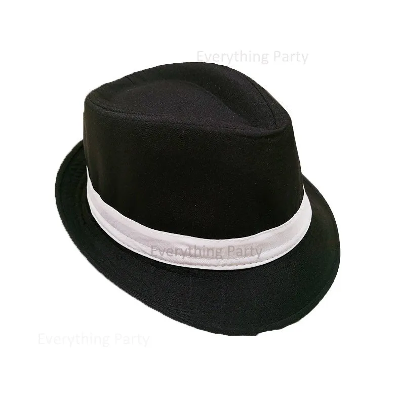 1920's Gangster Trilby Fedora Hat - Black with White Ribbon