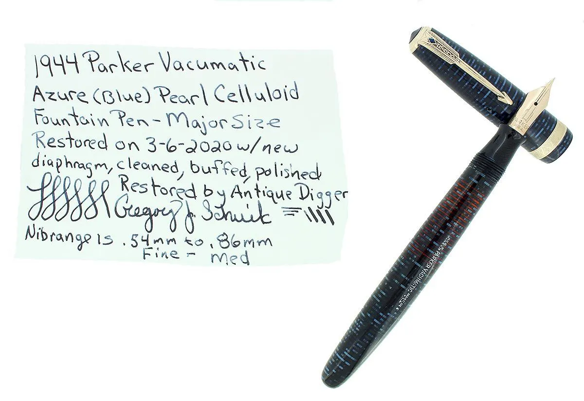 1944 PARKER AZURE PEARL VACUMATIC MAJOR FOUNTAIN PEN RESTORED