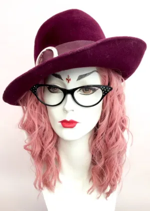 1970s Women's Vintage Burgundy Felt Trilby Hat with a Deep Crown