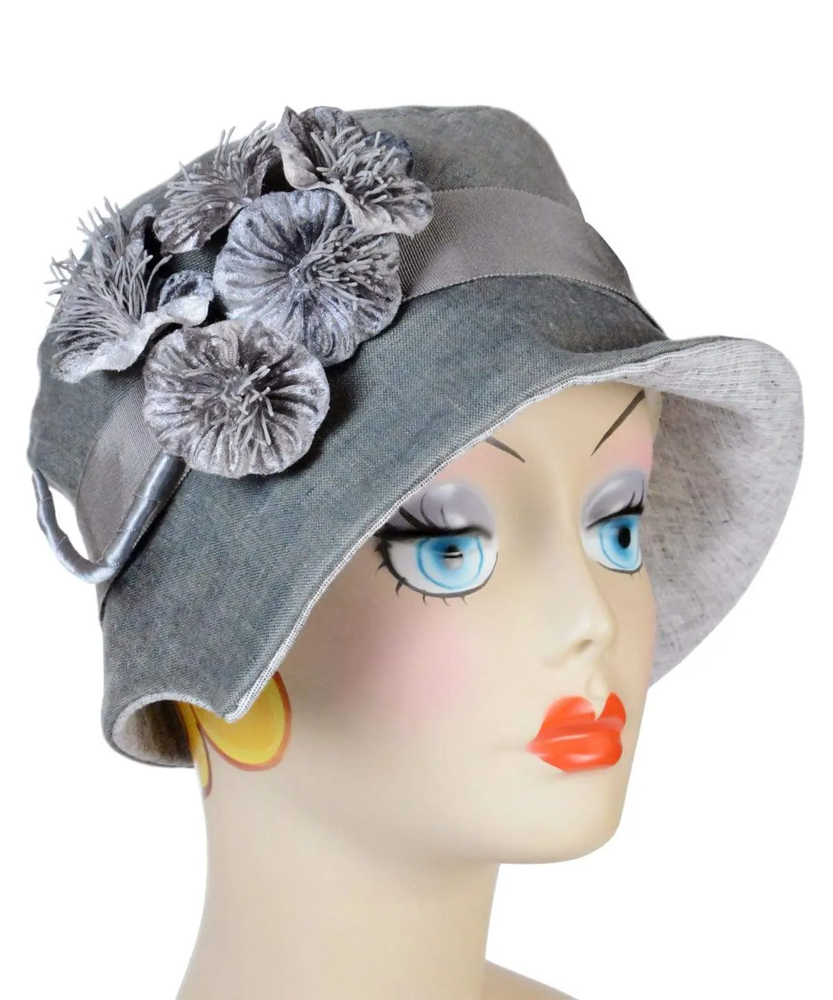 Abigail Hat Style  - Linen in Juniper with Metallic Silver (One Large Left!)