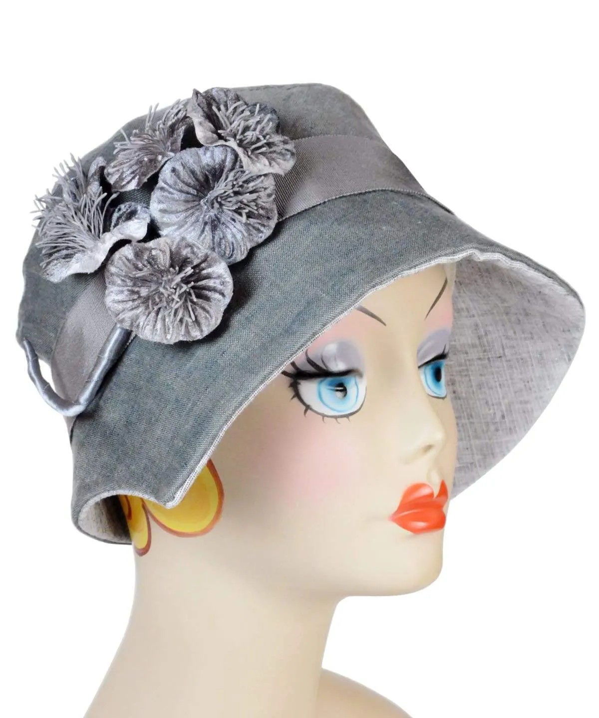 Abigail Hat Style  - Linen in Juniper with Metallic Silver (One Large Left!)