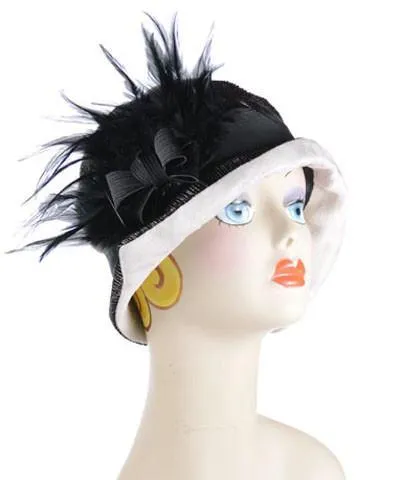 Abigail Style Hat - Bongo in Black/Beige Upholstery with Silver Faux Suede