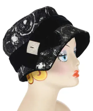 Abigail Style Hat - Crop Circles Chenille Upholstery with Black Velvet