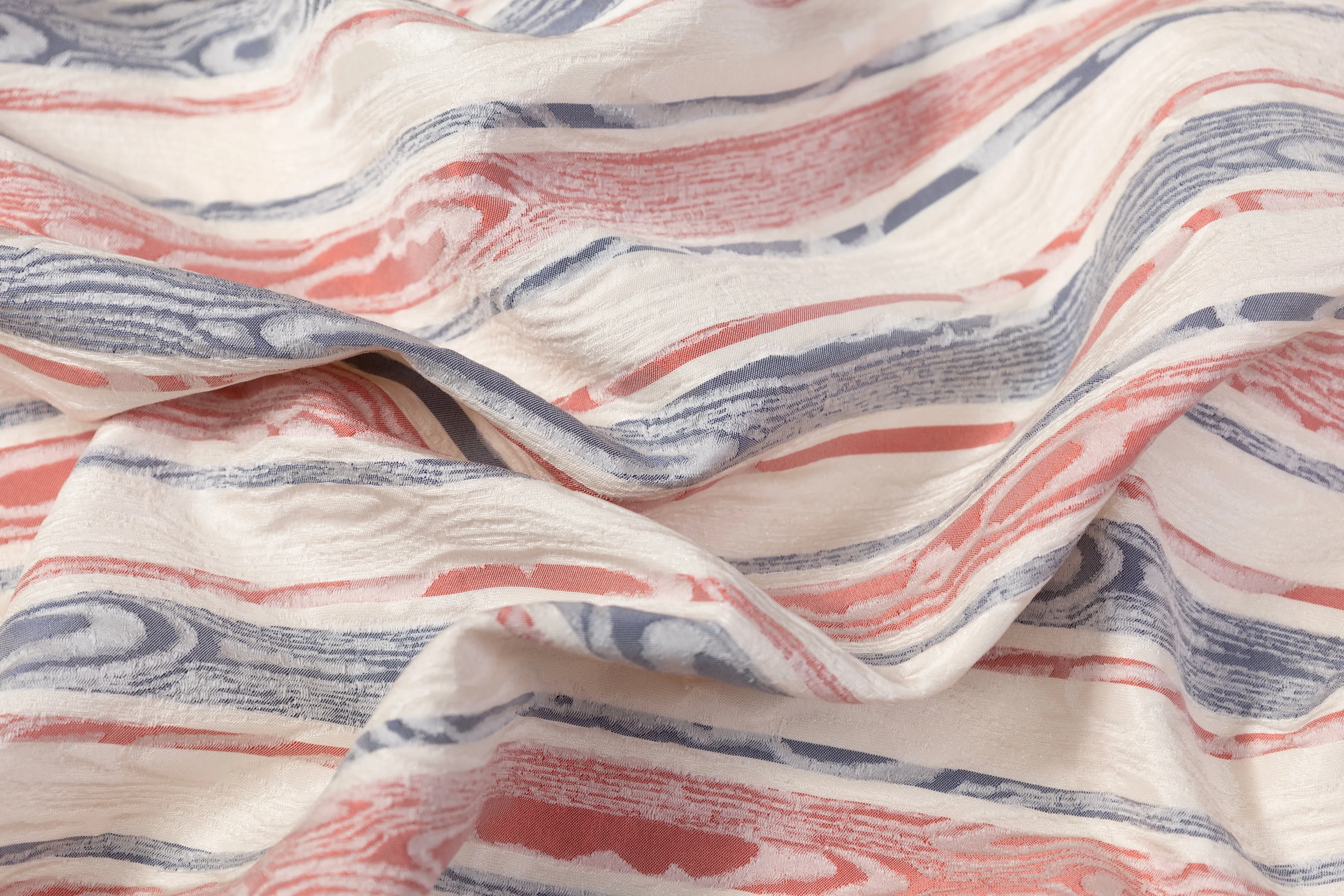 Abstract Striped Italian Silk Blend Brocade - White