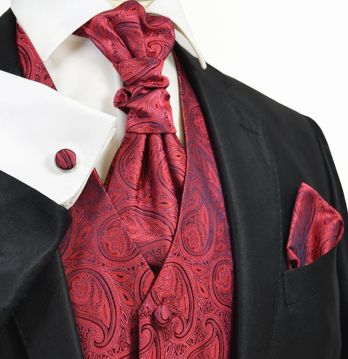 American Beauty Red Paisley Tuxedo Vest Set