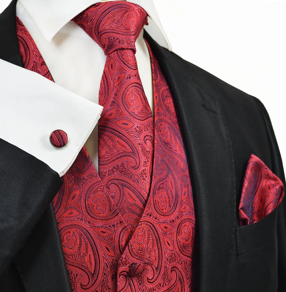 American Beauty Red Paisley Tuxedo Vest Set