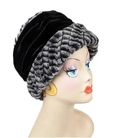 Ana Cloche Hat Style - Luxury Faux Fur 8mm in Black/White