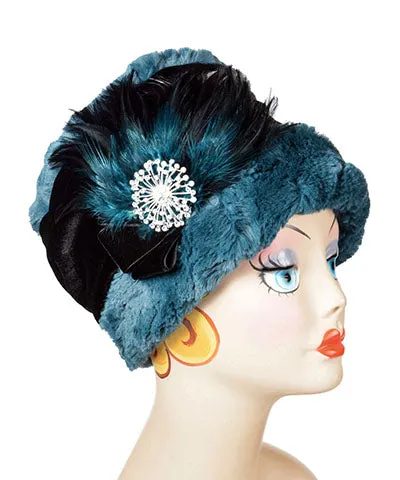 Ana Cloche Hat Style - Luxury Faux Fur in Peacock Pond