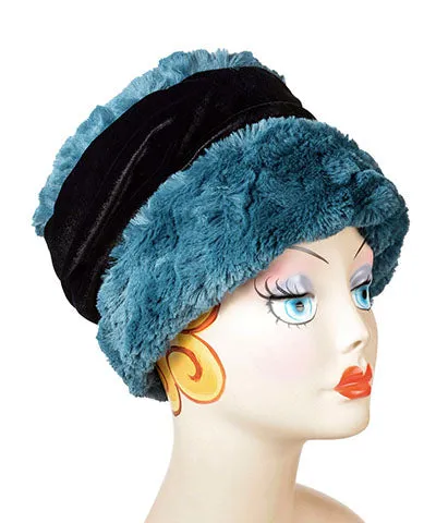 Ana Cloche Hat Style - Luxury Faux Fur in Peacock Pond