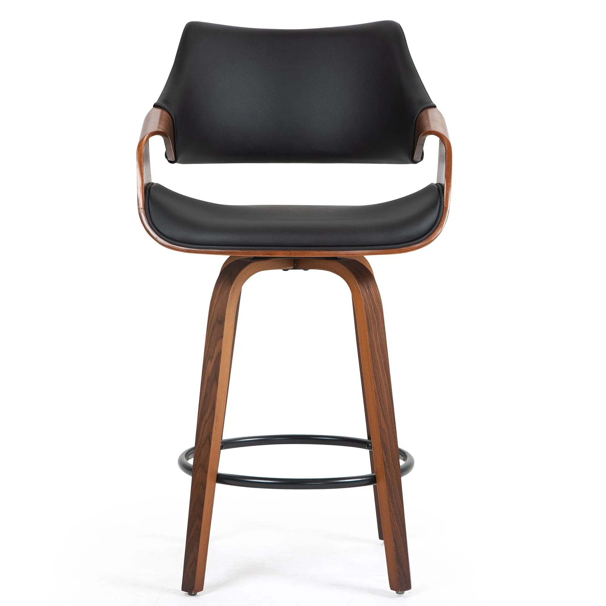 Beasley Black Faux Leather Counter Stool with Walnut Wood Legs