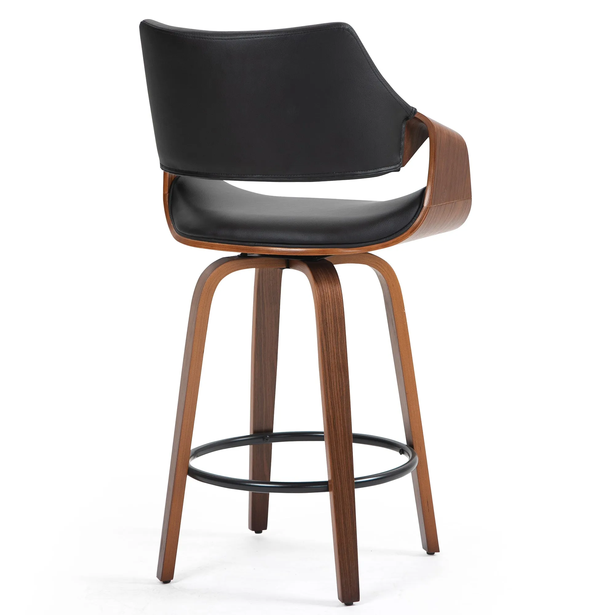 Beasley Black Faux Leather Counter Stool with Walnut Wood Legs