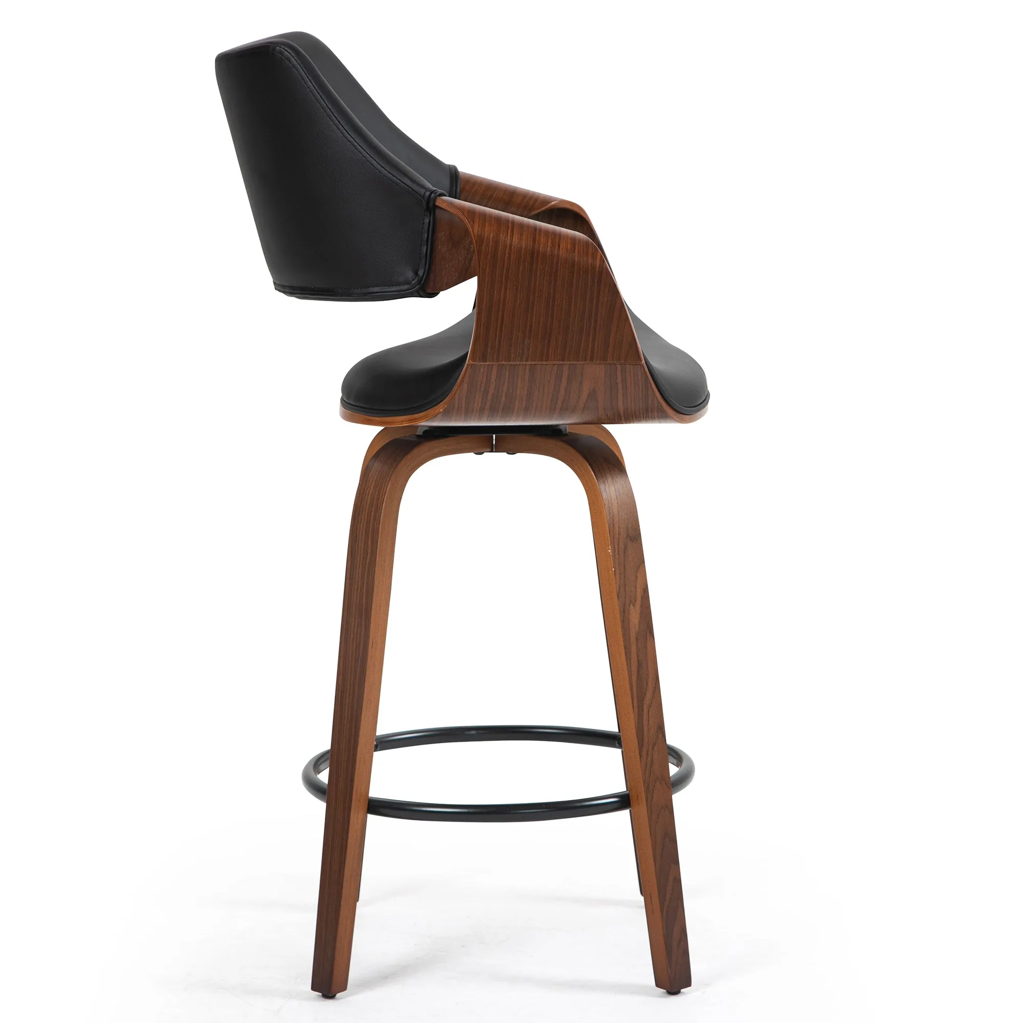 Beasley Black Faux Leather Counter Stool with Walnut Wood Legs