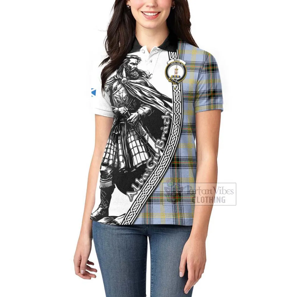 Bell Tartan Clan Crest Women's Polo Shirt with Highlander Warrior Celtic Style