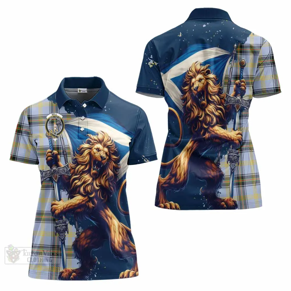 Bell Tartan Family Crest Women's Polo Shirt with Scottish Majestic Lion