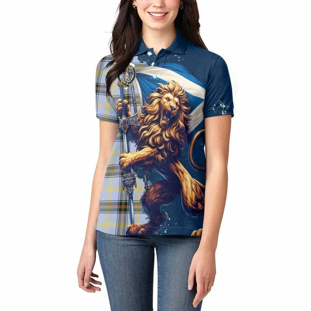 Bell Tartan Family Crest Women's Polo Shirt with Scottish Majestic Lion