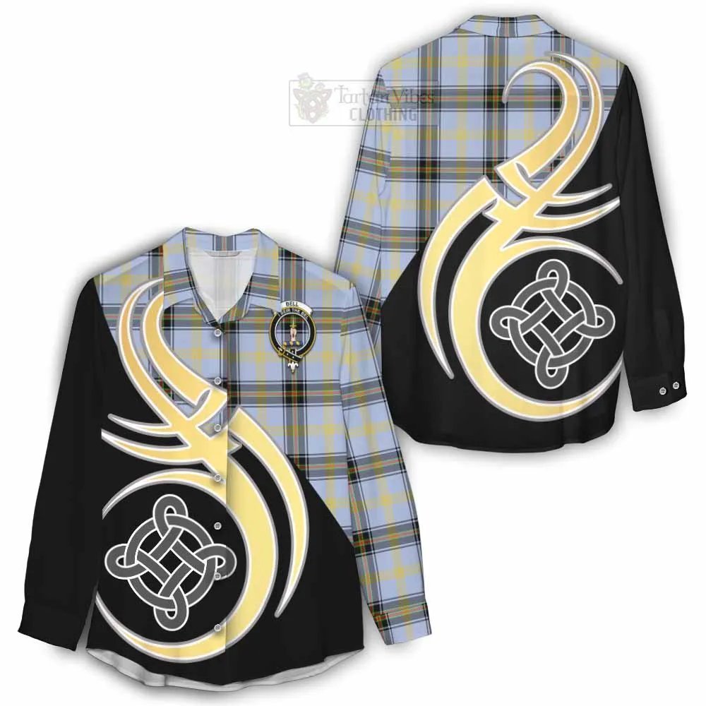 Bell Tartan Women's Casual Shirt with Family Crest and Celtic Symbol Style