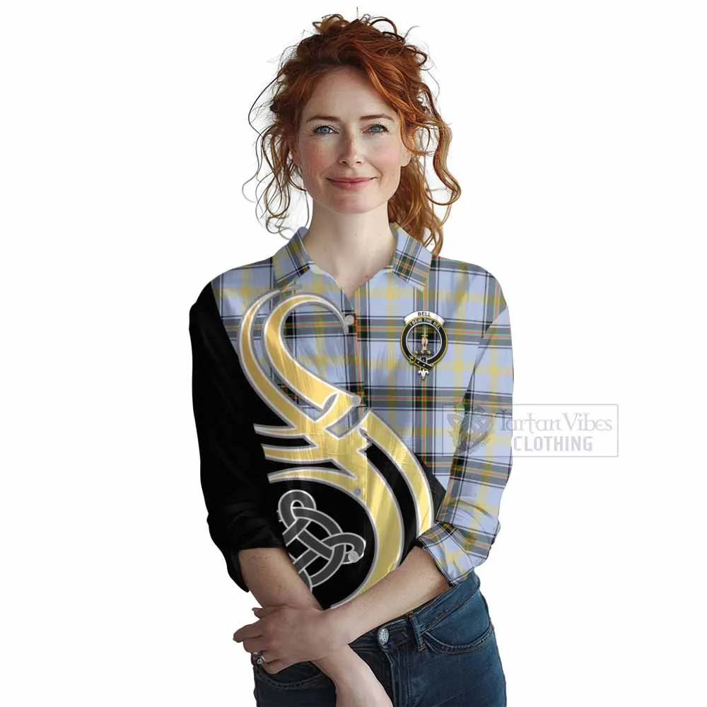 Bell Tartan Women's Casual Shirt with Family Crest and Celtic Symbol Style