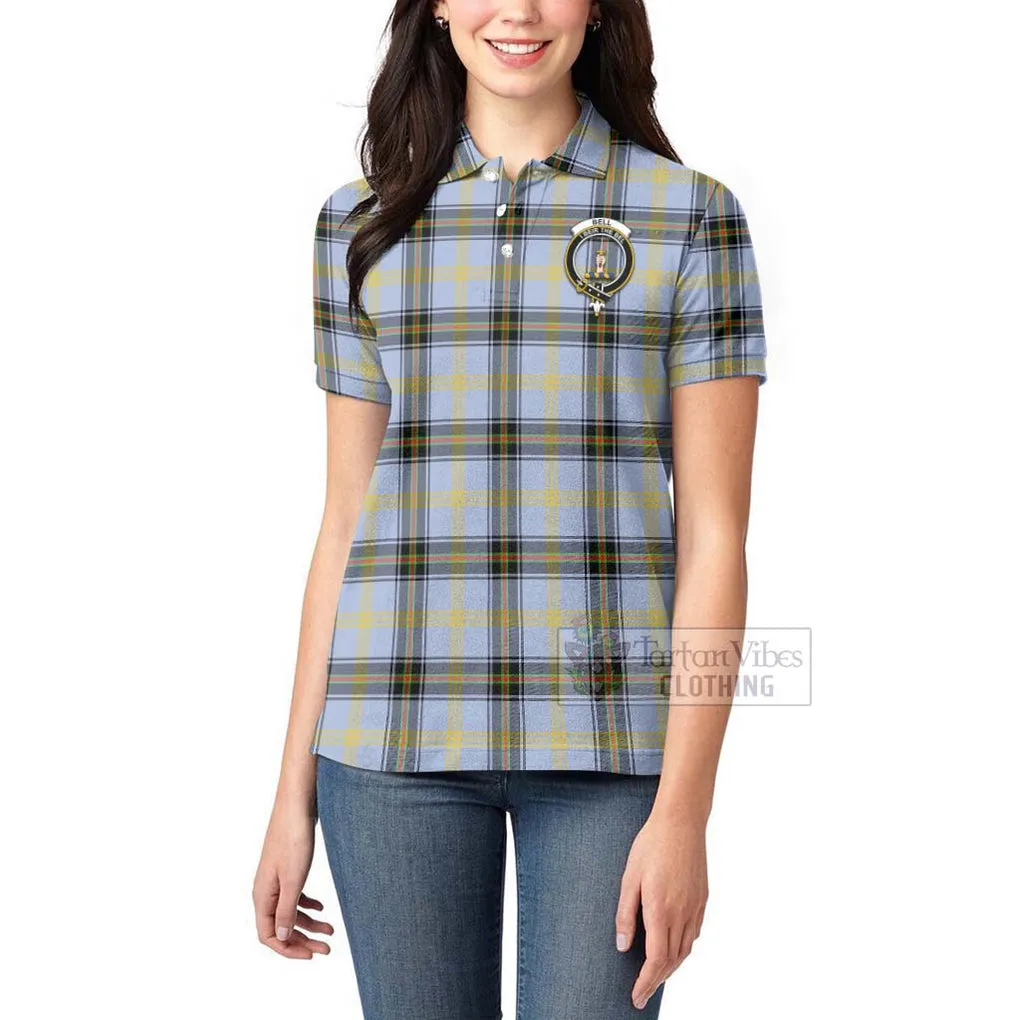 Bell Tartan Women's Polo Shirt with Family Crest Celtic Skull Style