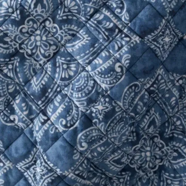 Blue Mehndi Print Quilted Bedspread