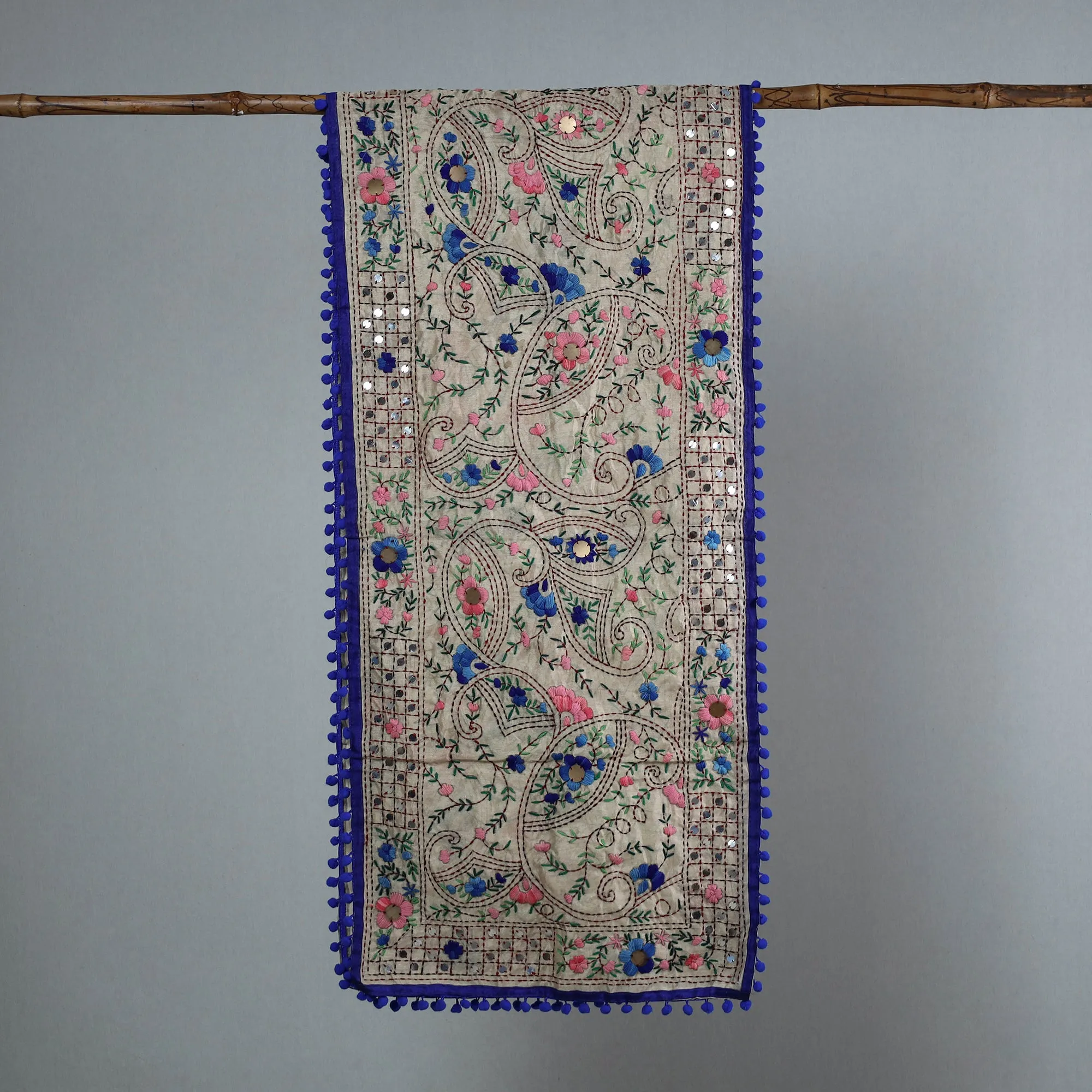 Blue - Ranihati Chanderi Silk Phulkari Embroidered Stole 131