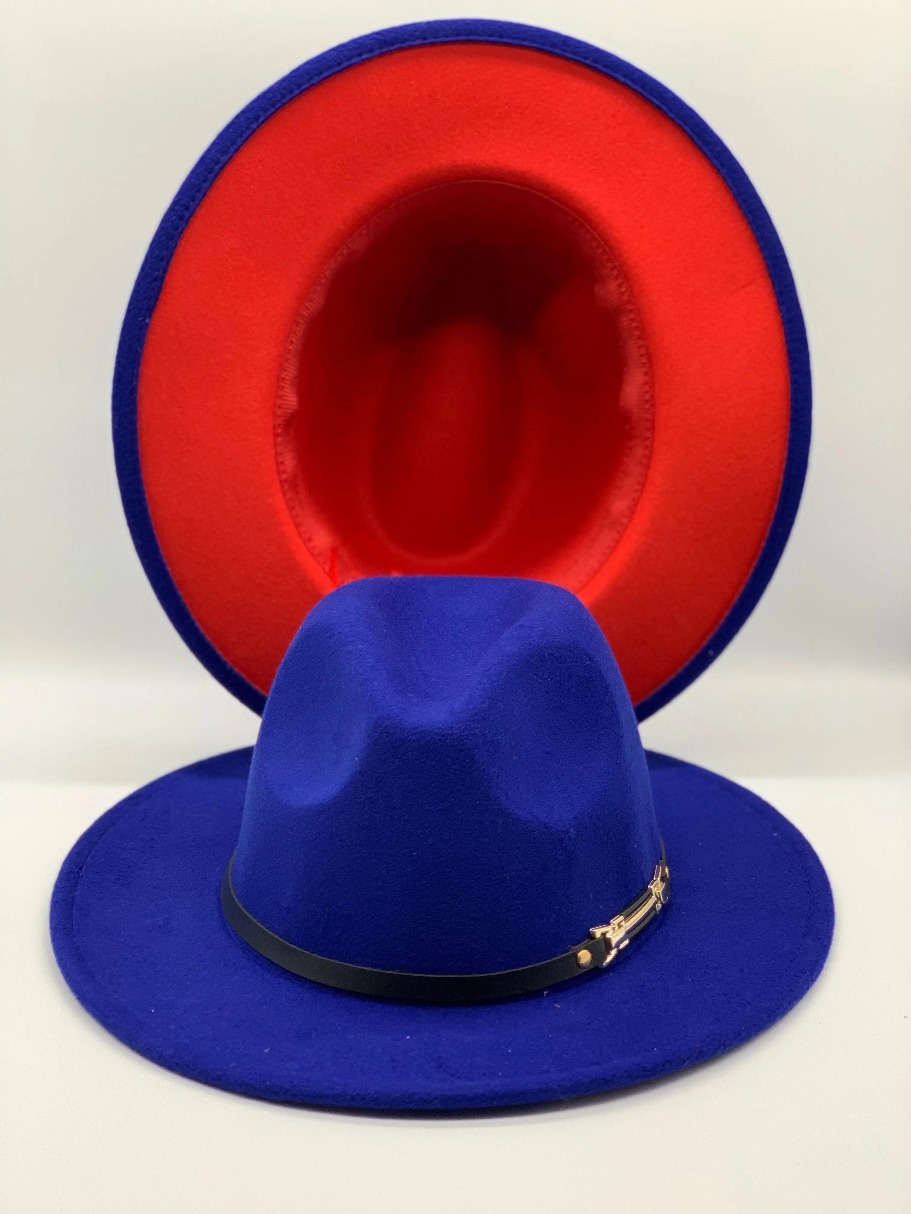 Blueberry Blue Fedora Hat with Red Bottom