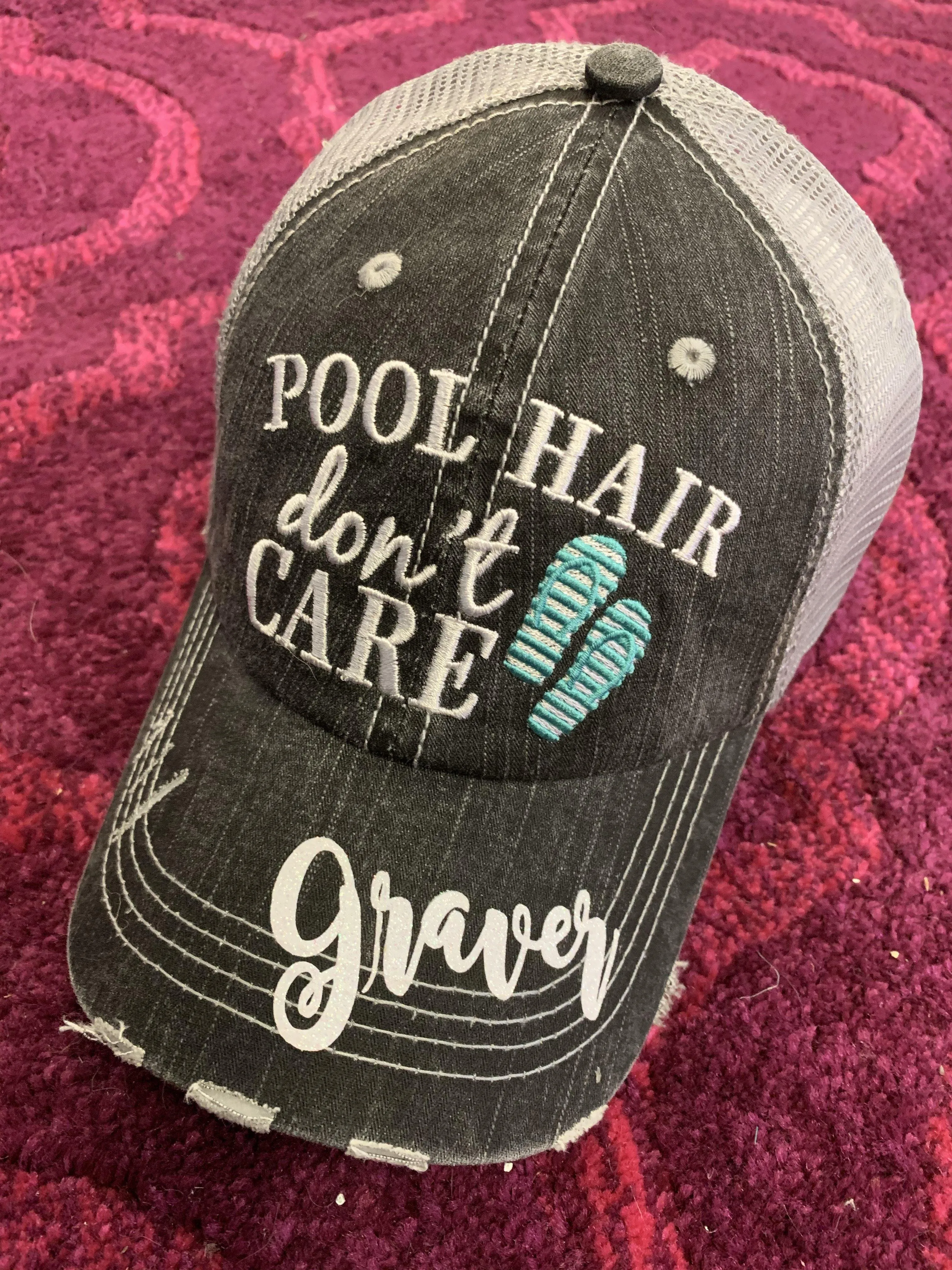 Boating Hats Boat hair dont care Teal or pink anchor Personalized e mbroidered gray distressed trucker caps mesh back adjustable velkro