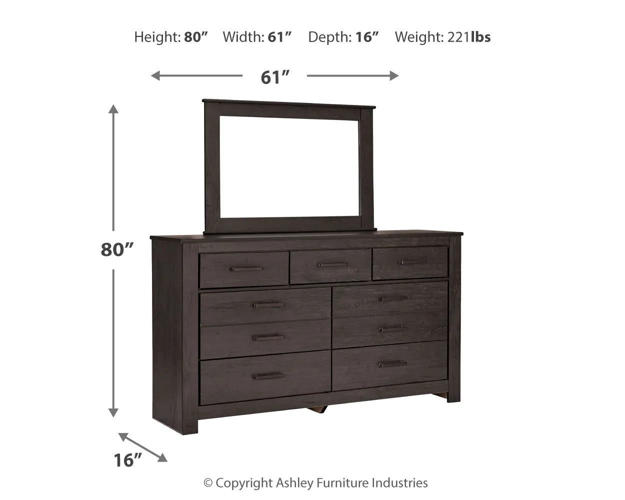 Brinxton Queen/Full Panel Headboard Bed with Mirrored Dresser