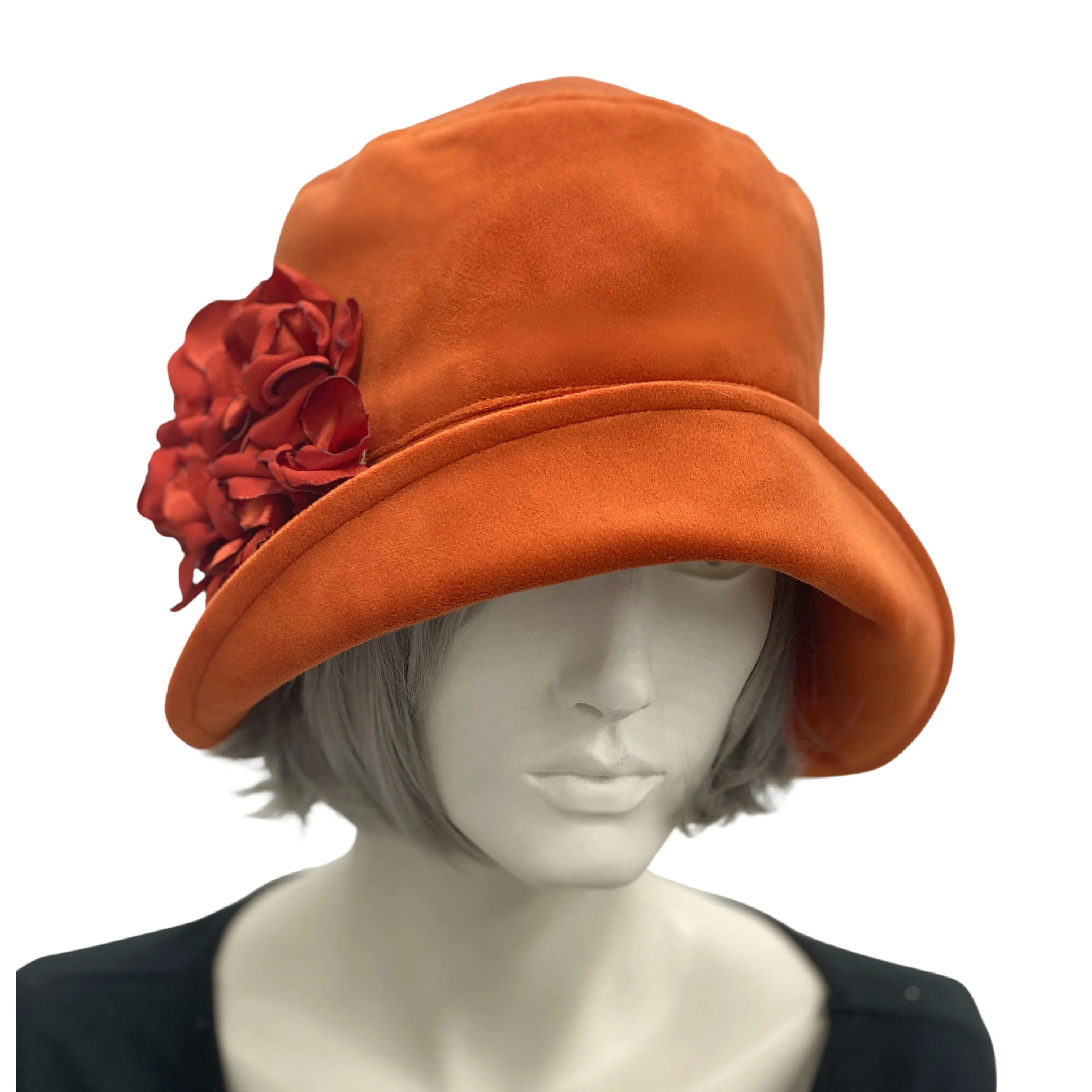 Burnt Orange Velvet Cloche Hat with Hydrangea Flowers | The Eleanor