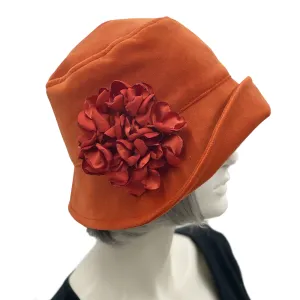 Burnt Orange Velvet Cloche Hat with Hydrangea Flowers | The Eleanor