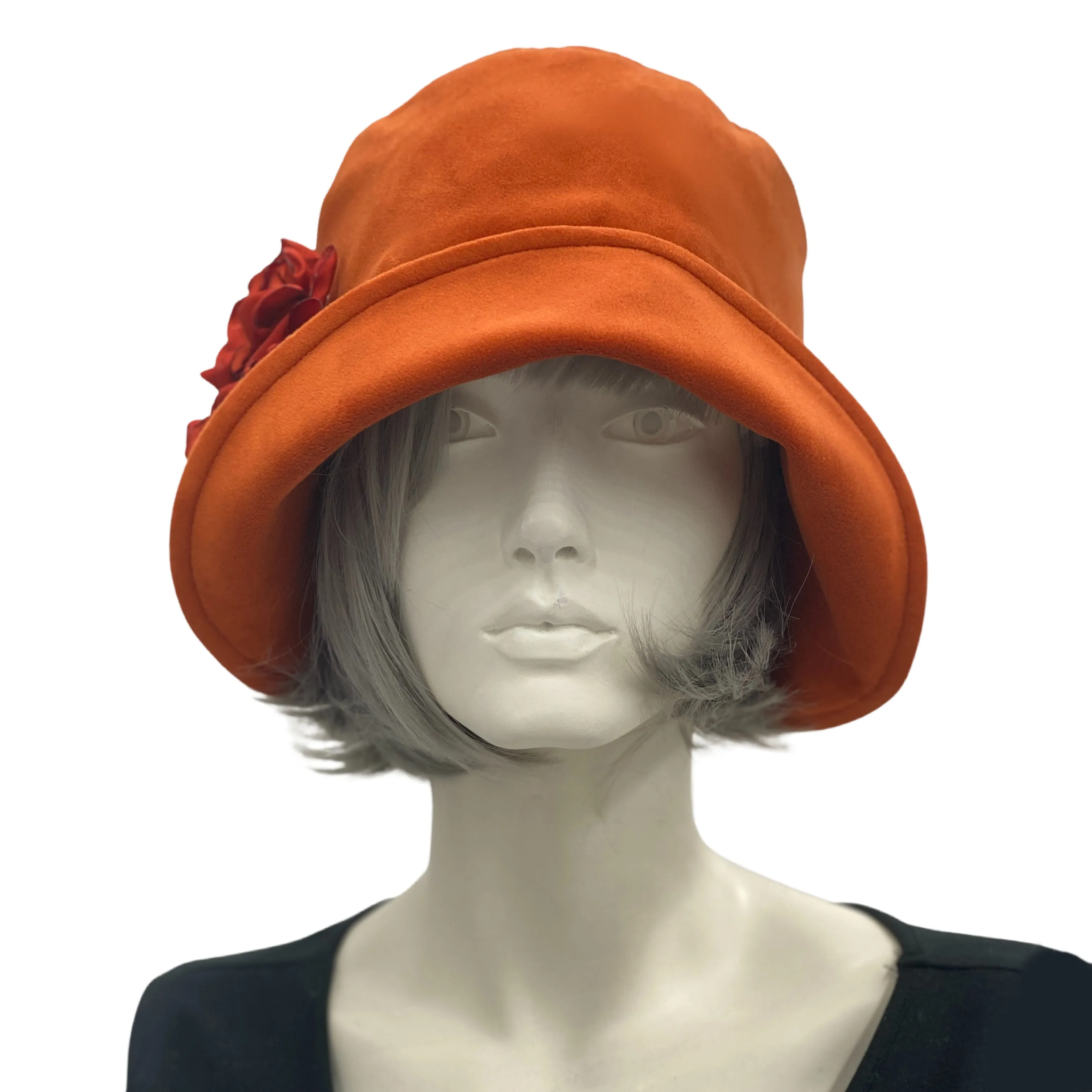 Burnt Orange Velvet Cloche Hat with Hydrangea Flowers | The Eleanor