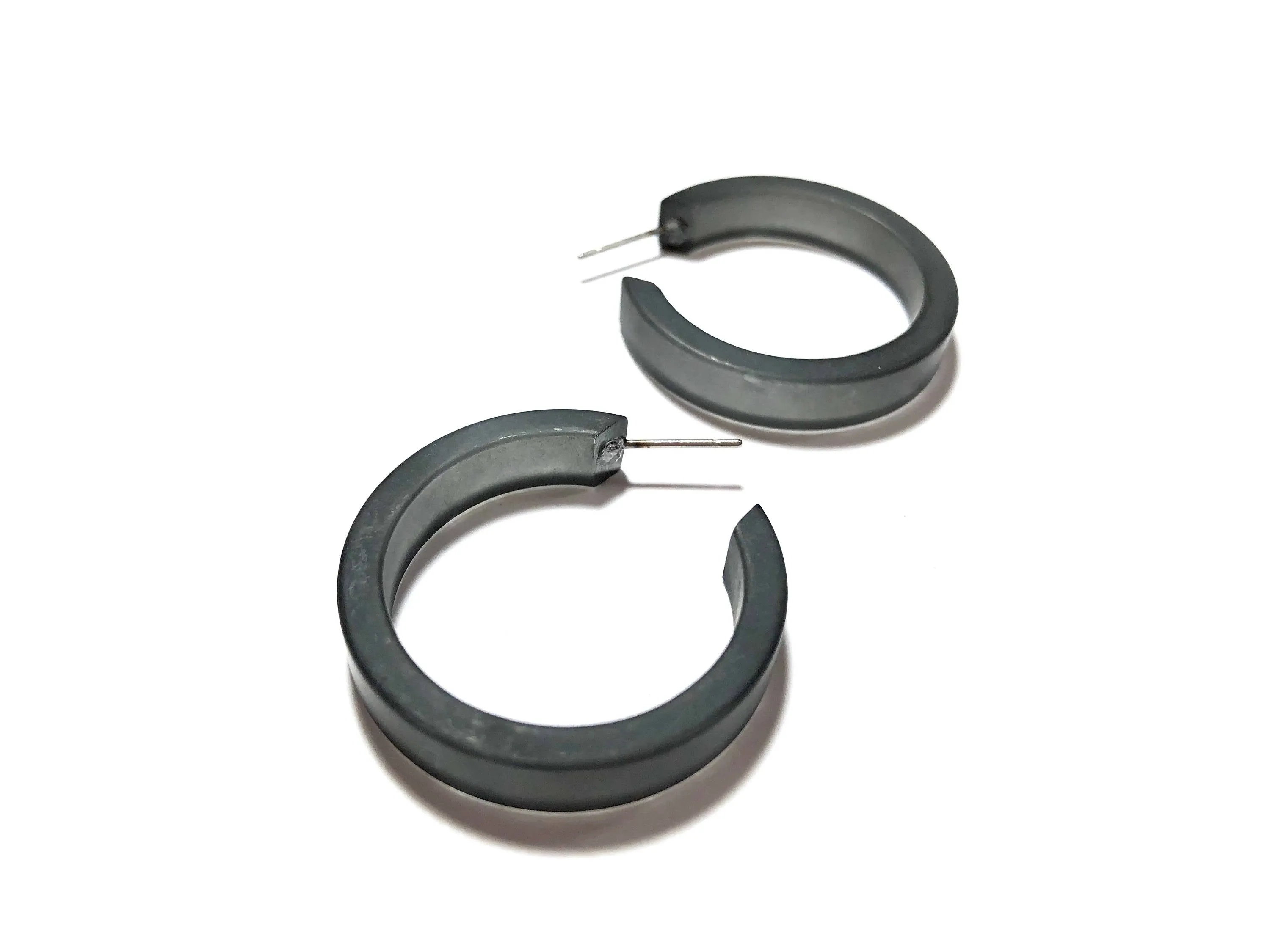 Charcoal Grey Frosted Small Classic Hoop Earrings