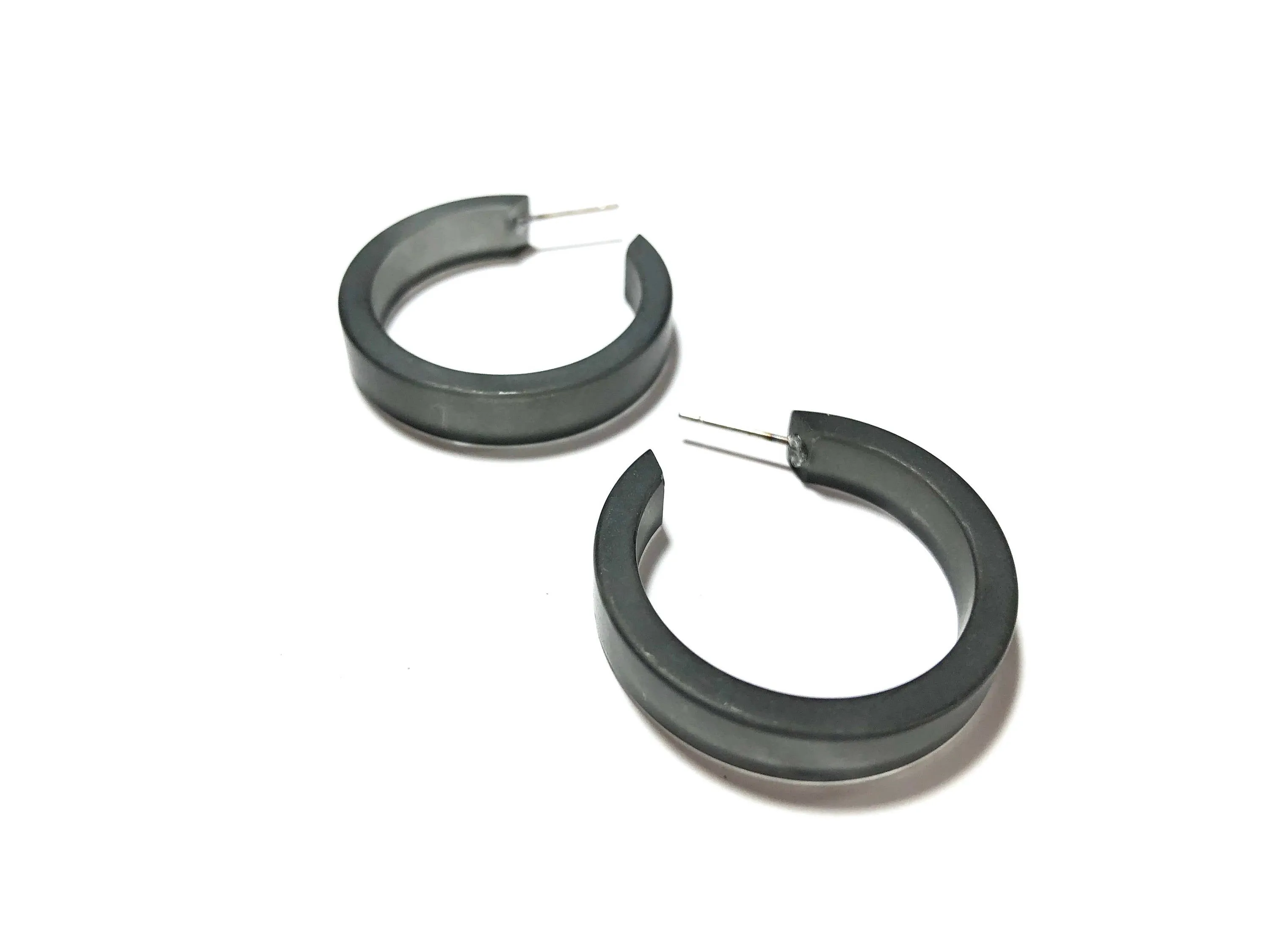 Charcoal Grey Frosted Small Classic Hoop Earrings