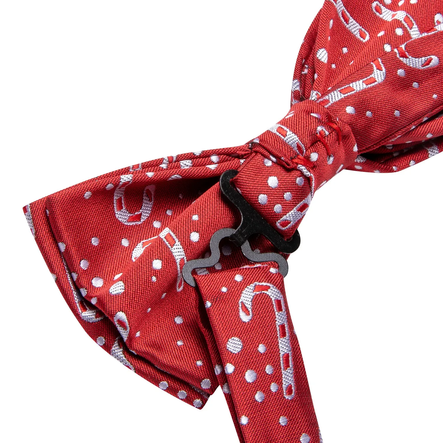 Christmas Red Candy Cane Novelty Pre-tied Bow Tie Hanky Cufflinks Set