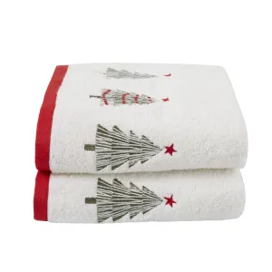 Christmas Trees Hand Towel (2 pack) by Fusion Christmas in White 50 x 90cm