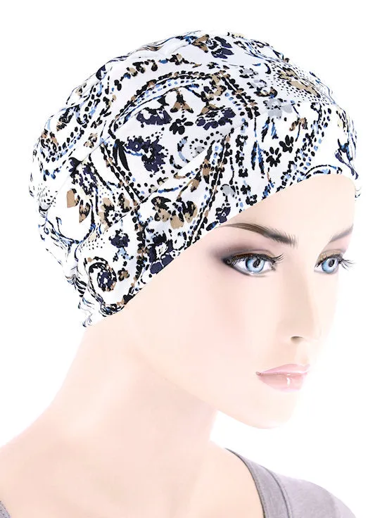 Cloche Cap Blue Beige Petite Paisley