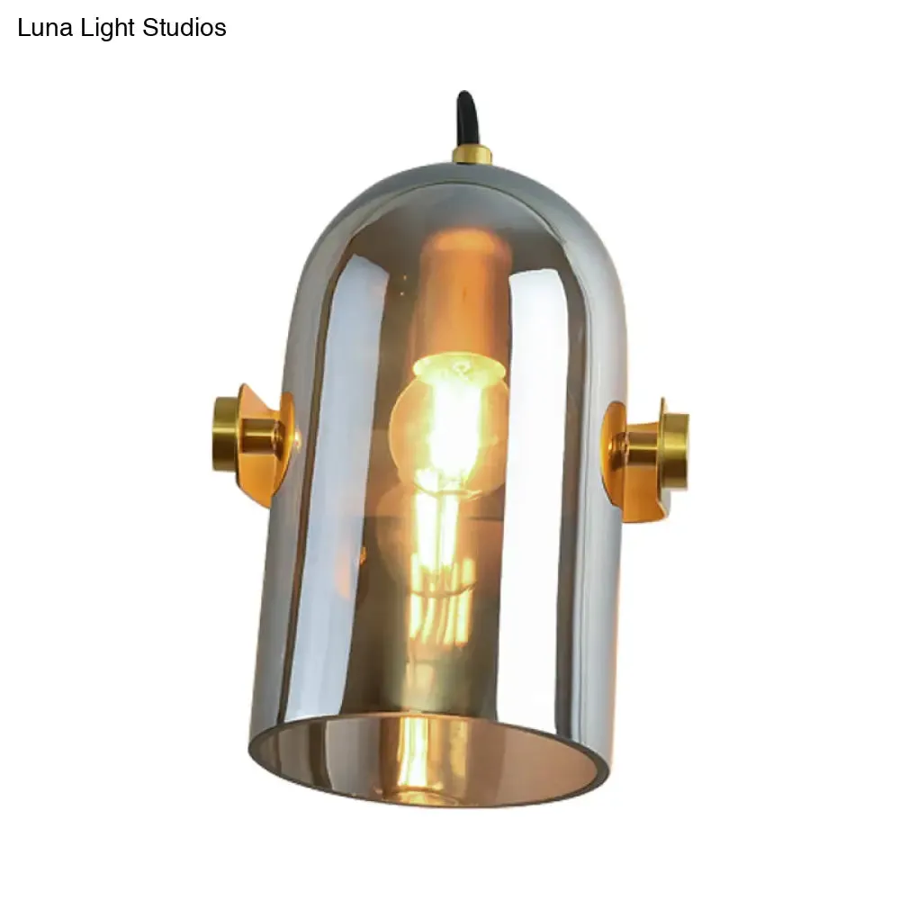 Cloche Sconce Light with Amber/Blue/Smoke Gray Glass in Retro Brass Finish - Bedroom Wall Mount