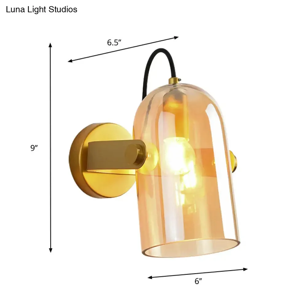 Cloche Sconce Light with Amber/Blue/Smoke Gray Glass in Retro Brass Finish - Bedroom Wall Mount