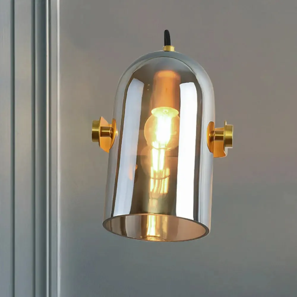 Cloche Sconce Light with Amber/Blue/Smoke Gray Glass in Retro Brass Finish - Bedroom Wall Mount