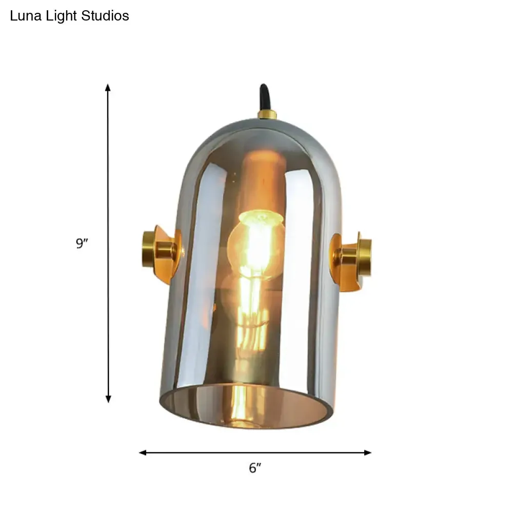 Cloche Sconce Light with Amber/Blue/Smoke Gray Glass in Retro Brass Finish - Bedroom Wall Mount