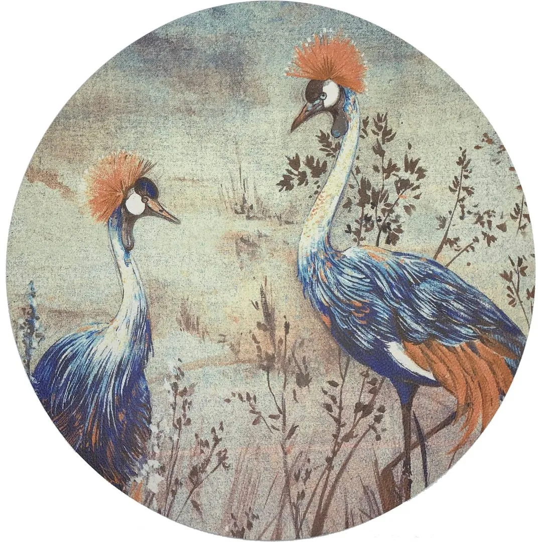 Crested Crane Burnt 16" Round Pebble Placemat, Set Of 4