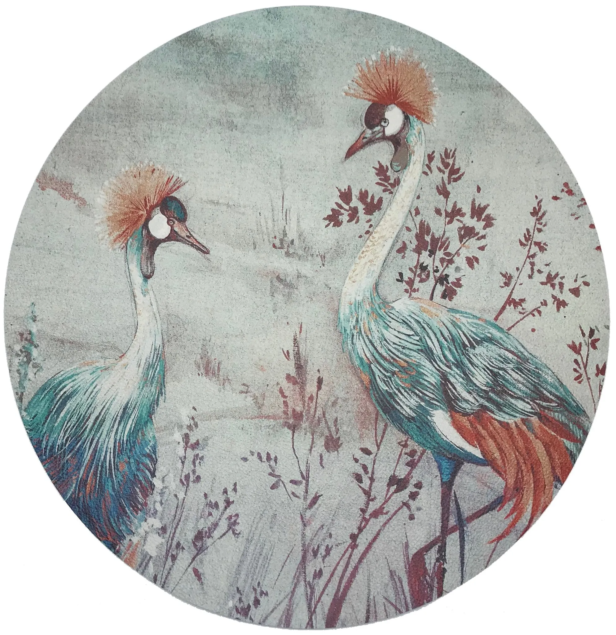 Crested Crane Turquoise Red 16" Round Pebble Placemat, Set Of 4