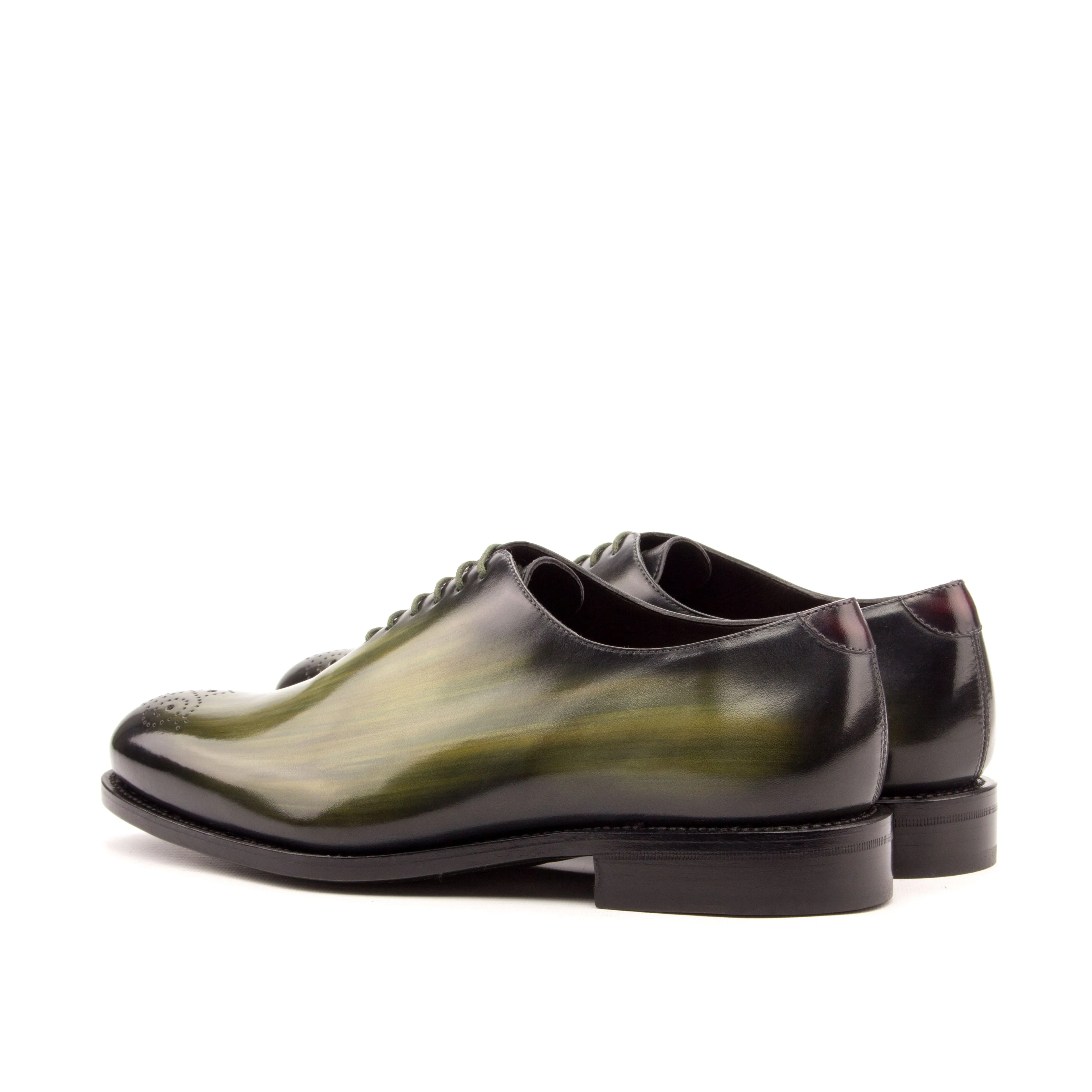 DapperFam Giuliano in Khaki / Burgundy Men's Hand-Painted Patina Whole Cut