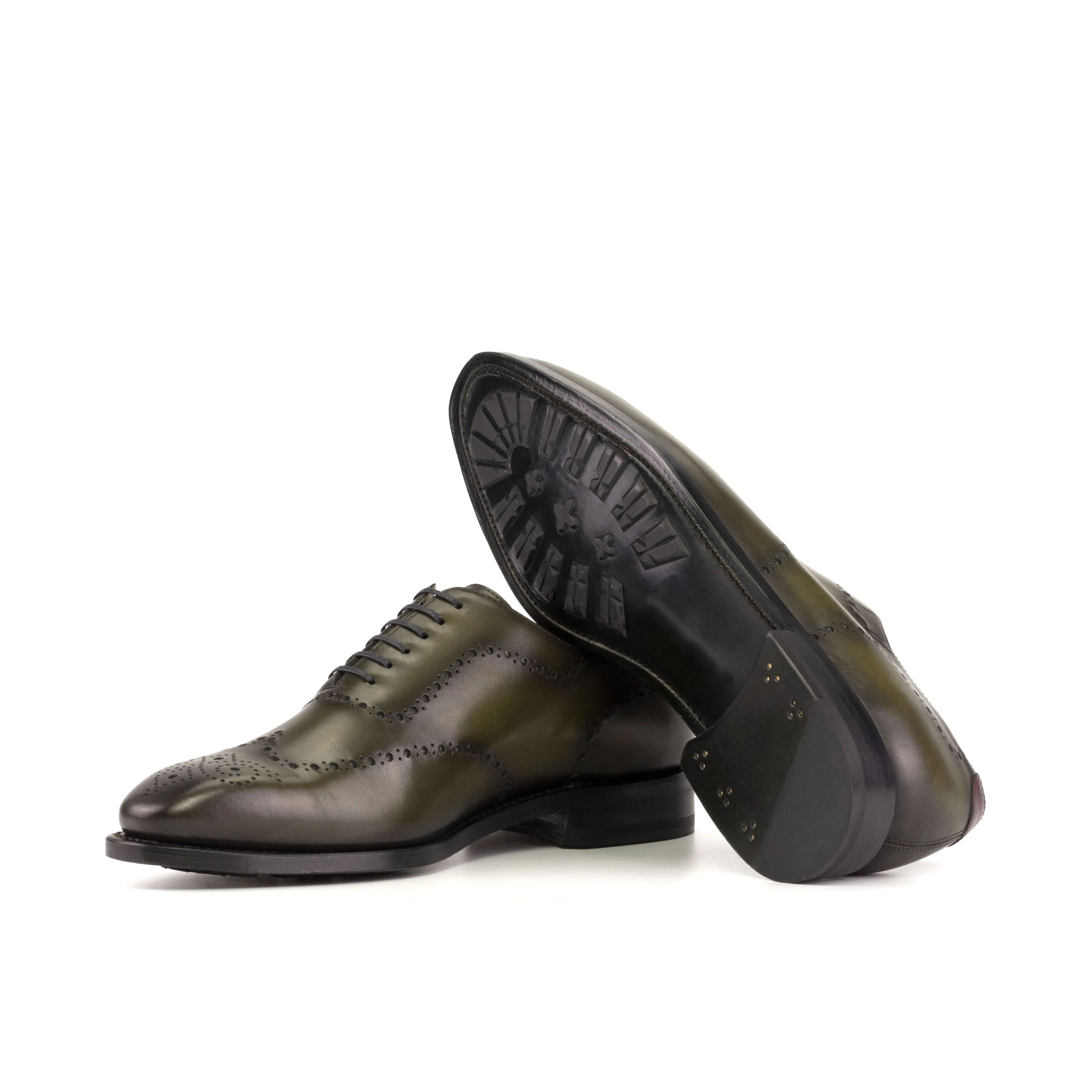 DapperFam Giuliano in Olive / Burgundy Men's Italian Leather Whole Cut