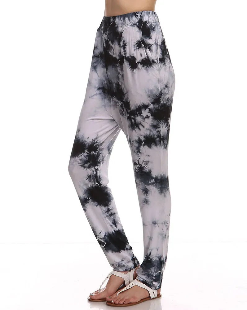 Dark Gray and White Crystal Tie Dye Joggers with Pockets