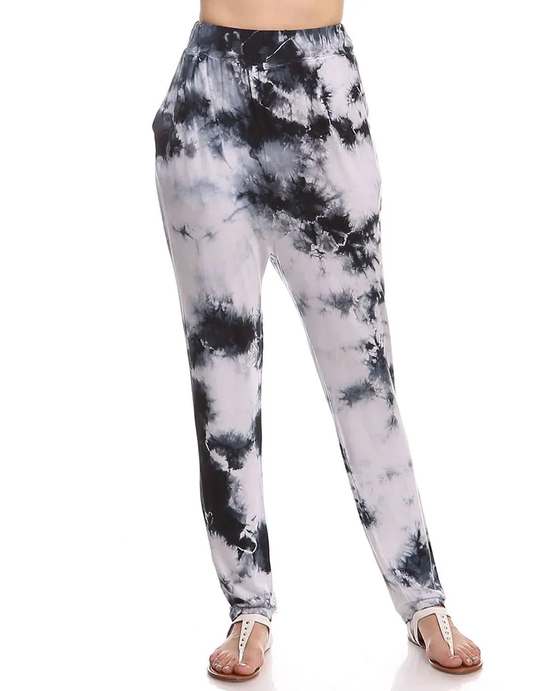 Dark Gray and White Crystal Tie Dye Joggers with Pockets